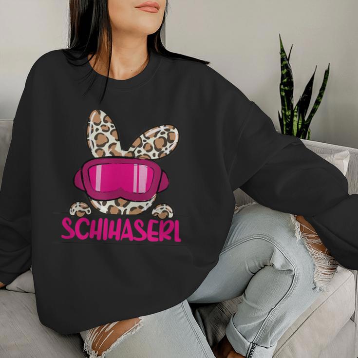 Ski Haserl Skifahrerin Oder Pistenbunny Mit Leoprint Sweatshirt Frauen Geschenke für Sie