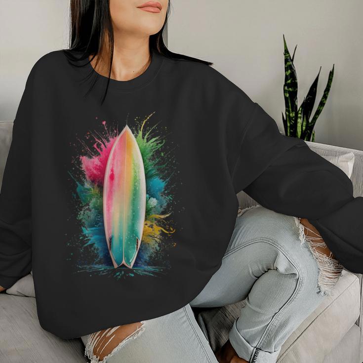 Surfer Women's Colourful Watercolour Surfing Sweatshirt Frauen Geschenke für Sie