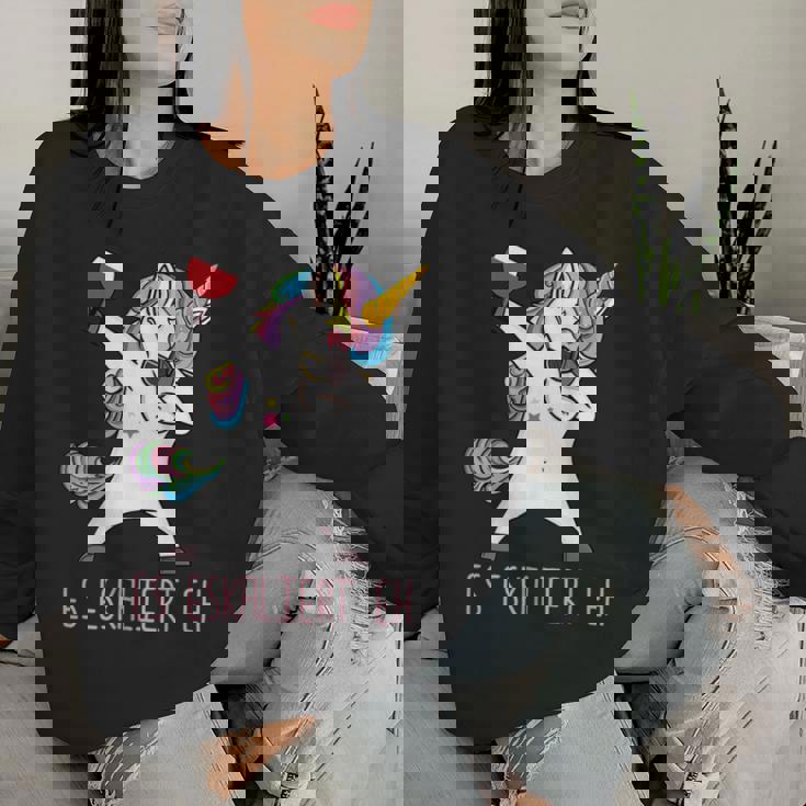 Women's Es Ekaliert Eh Dabbing Unicorn Wine Saying Women Sweatshirt Frauen Geschenke für Sie