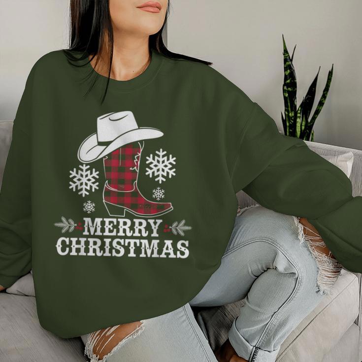 Christmas Cowboy Boots Checked Xmas Western Country Cowgirl Sweatshirt Frauen Geschenke für Sie