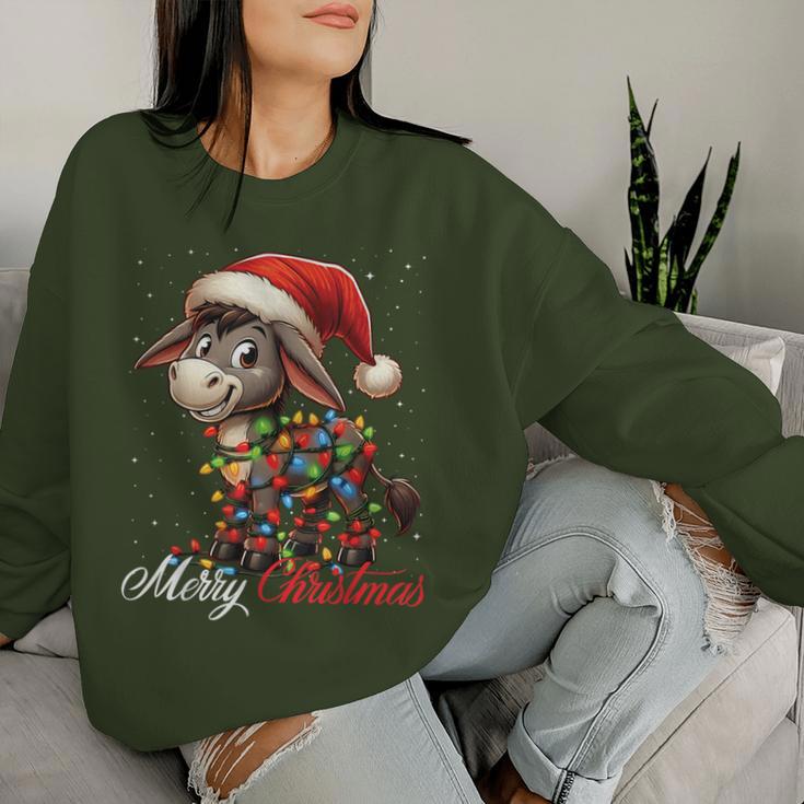 Donkey Merry Christmas Lights Santa Hat Xmas Snow Sweatshirt Frauen Geschenke für Sie