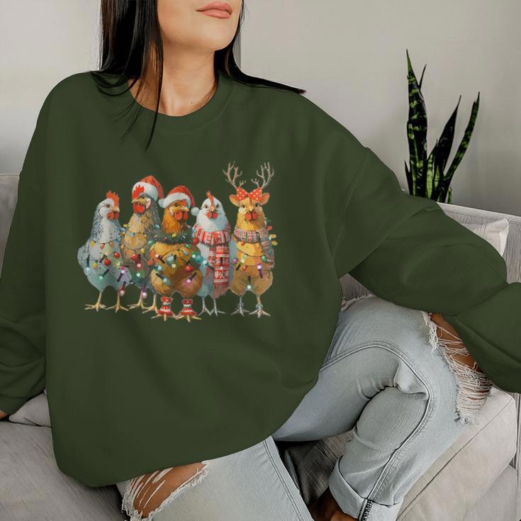 Chicken Christmas Lights Cute Farm Animal Sweatshirt Frauen Geschenke für Sie