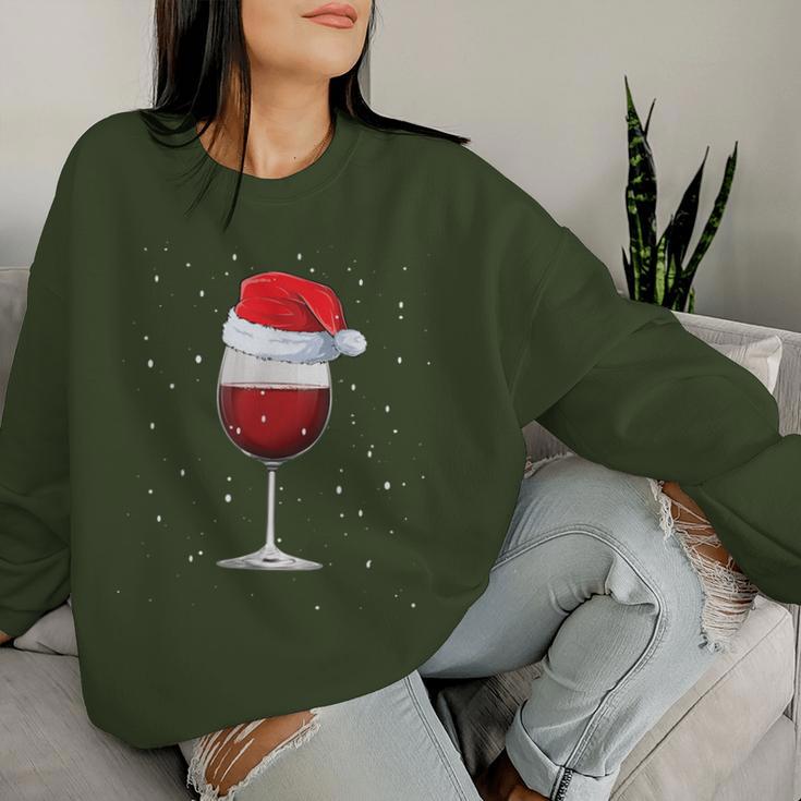 Glass Red Wine With Christmas Hat Wine Christmas Sweatshirt Frauen Geschenke für Sie