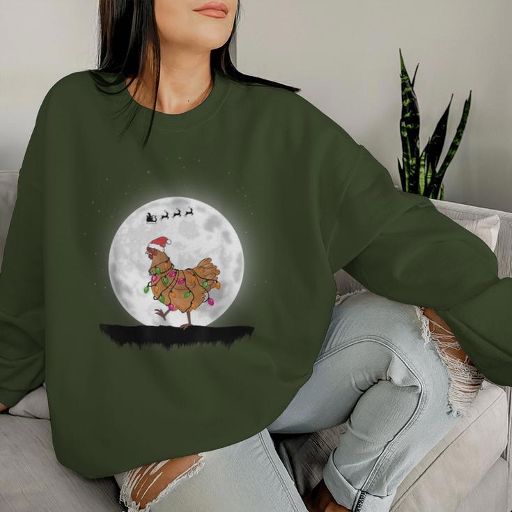 Santa Chicken Christmas Lights Chicken Farmer Christmas Sweatshirt Frauen Geschenke für Sie