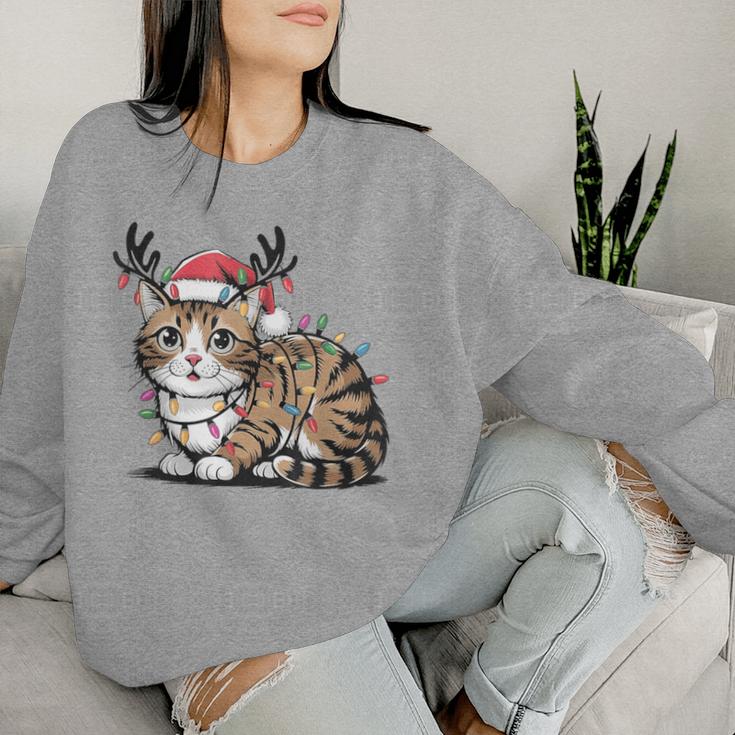 Christmas Children Cat Christmas Lights Sweatshirt Frauen Geschenke für Sie