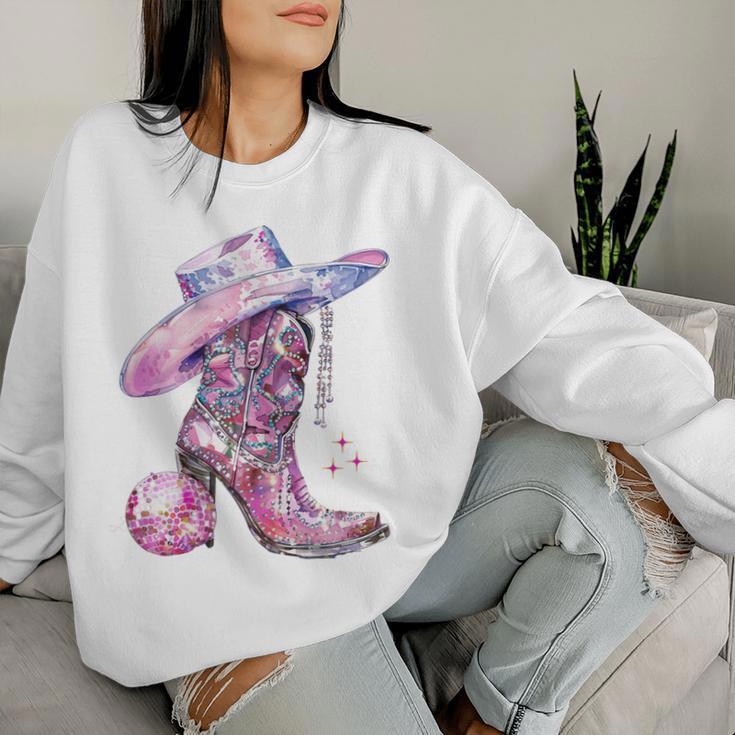 Cute Pink Cowgirl Boots Disco Western Country Cow Girls Sweatshirt Frauen Geschenke für Sie