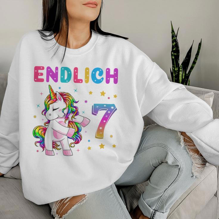 Kinder Endlich 7 Geburtstag Mädchen 7 Jahre Lustiges Party Einhorn Sweatshirt Frauen Geschenke für Sie