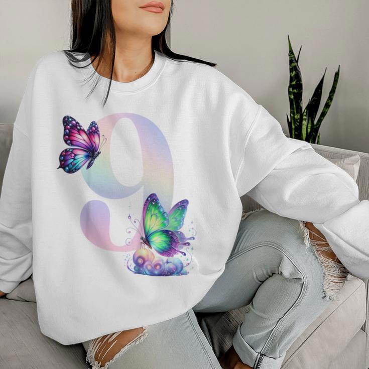 Kinder Geburtstag 9 Mädchen Schmetterling Neun 9 Jahre Sweatshirt Frauen Geschenke für Sie