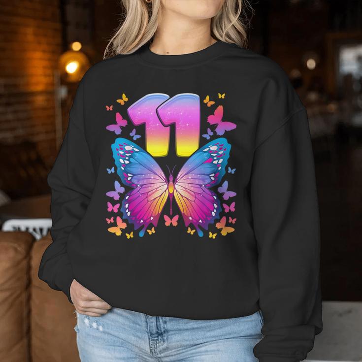 11Th Birthday Girl 11 Years Butterfly Number 11 Sweatshirt Frauen Lustige Geschenke