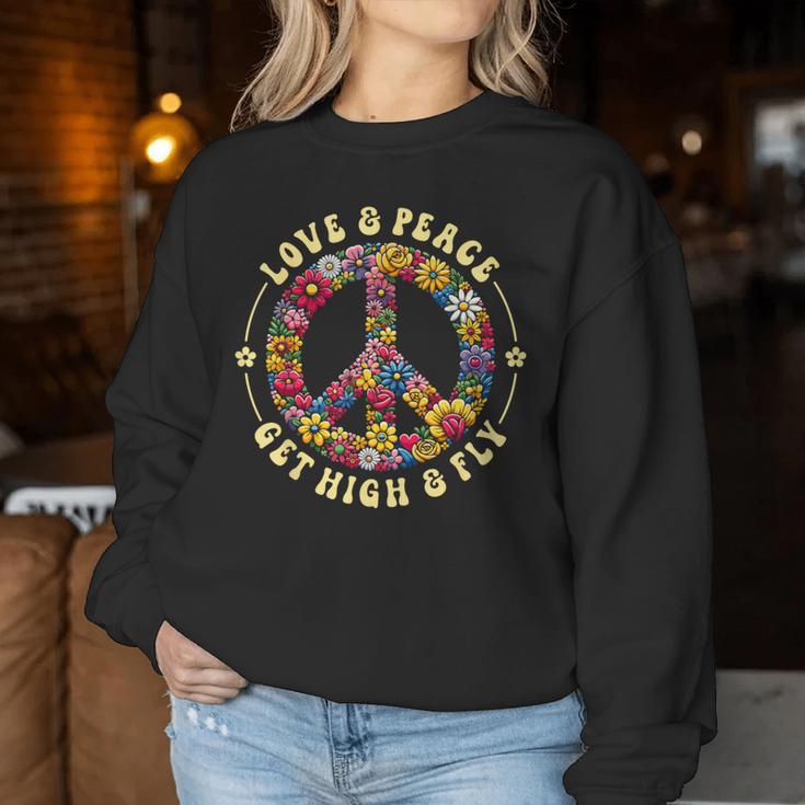 70S Flower Power Love Peace Hippie Costume Sweatshirt Frauen Lustige Geschenke