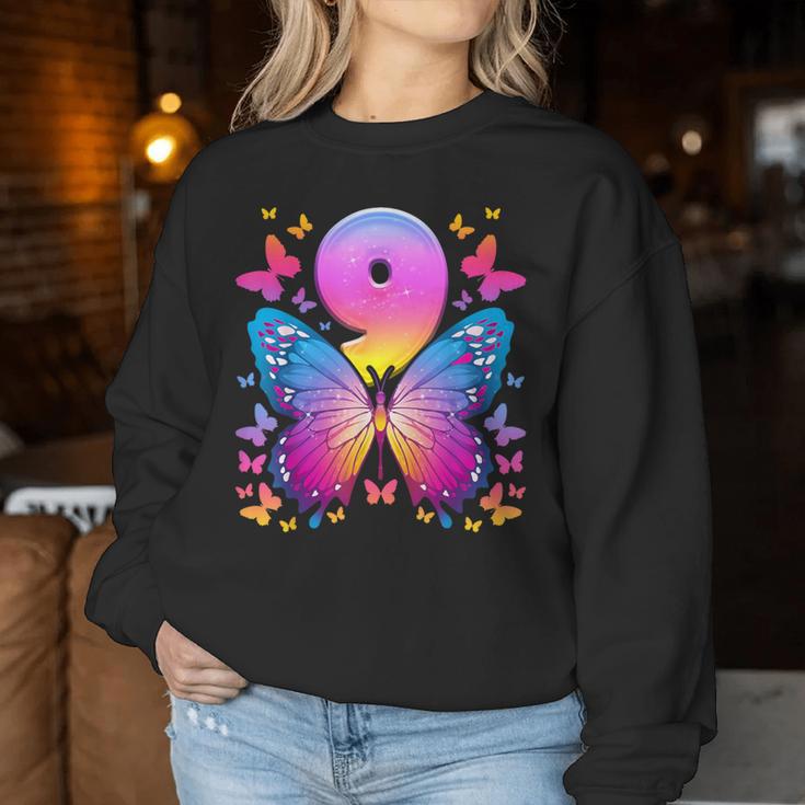 9Th Birthday Girl 9 Years Butterfly Number 9 Sweatshirt Frauen Lustige Geschenke