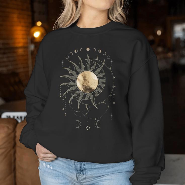 Boho Golden Sun & Moon Phase Illustration Sweatshirt Frauen Lustige Geschenke