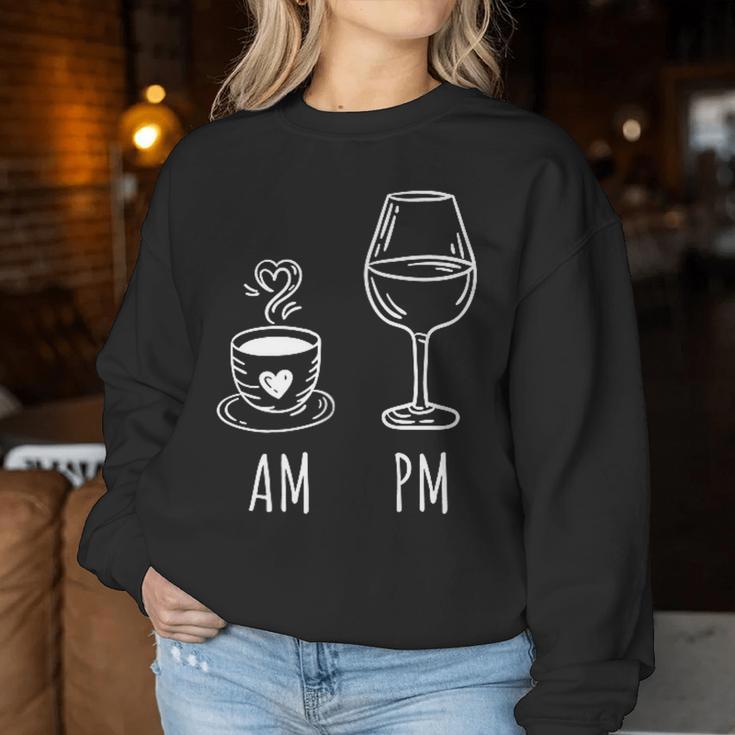 Am Coffee Pm Wine Drink Wine Loveino Sweatshirt Frauen Lustige Geschenke