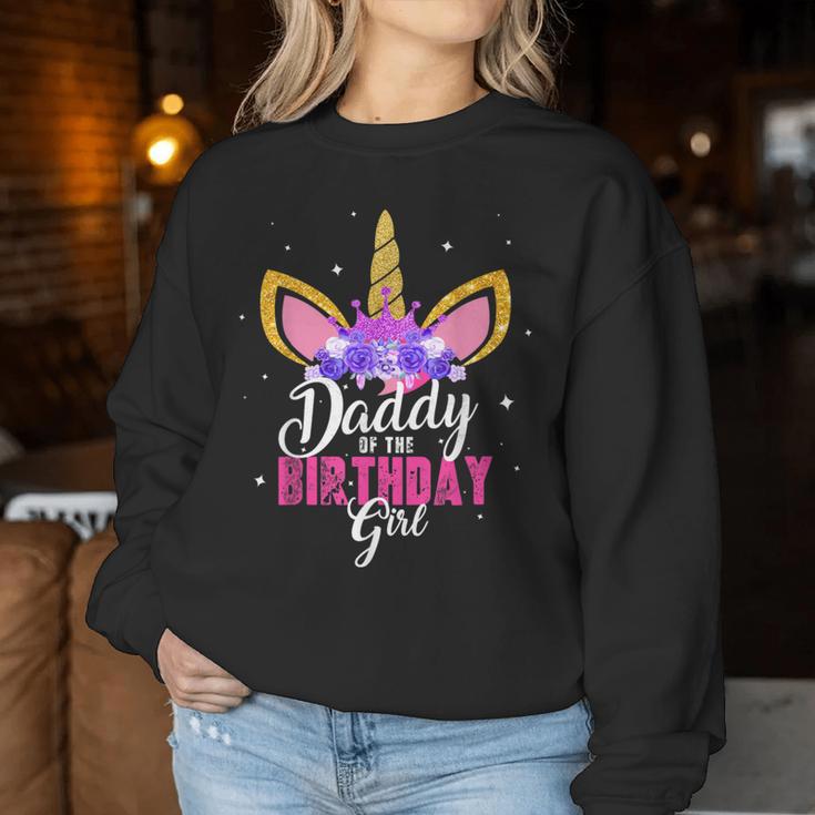 Daddy Of The Birthday Girl Unicorn Birthday Father Dad Blue Sweatshirt Frauen Lustige Geschenke