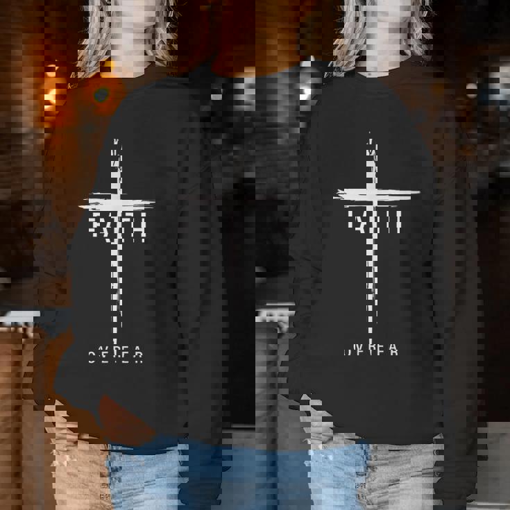 Faith Fear Christian Cross Jesus Christ Christians Women Sweatshirt Unique Gifts