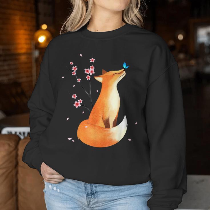 Fox Japanese Cherry Blossom Flowerintage Fox S Sweatshirt Frauen Lustige Geschenke