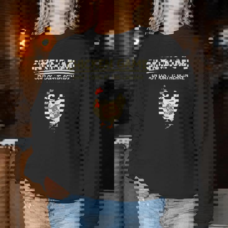 Chicken Game Ltd Divertido Diseño De Pollo Con Texto En Inglés Don't Look Niños Negro Manga De Doble Puntada Sudadera Mujer Regalos divertidos