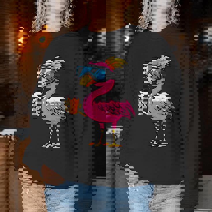 Ski Flamingo With Beer Apres Ski Comic Sweatshirt Frauen Lustige Geschenke