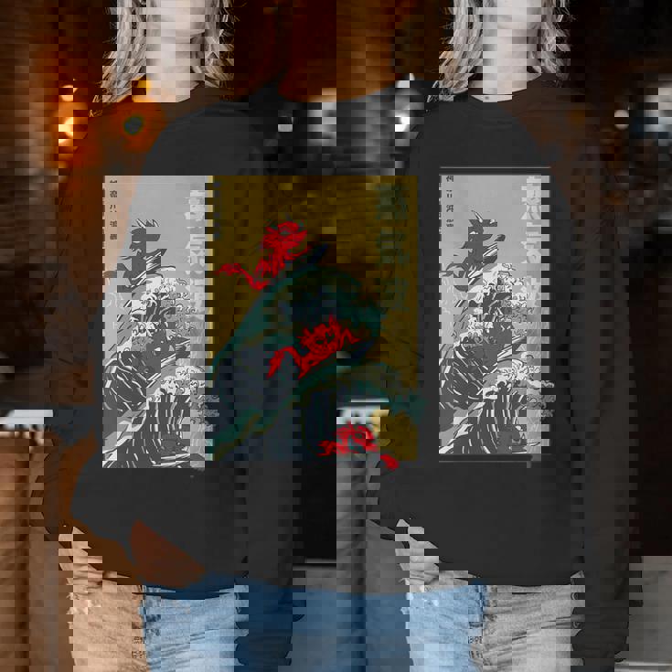 The Great Wave Off Kanagawa Coucher De Soleil Rétro Dragon Japonais Sweat-shirt pour femme Cadeaux drôles