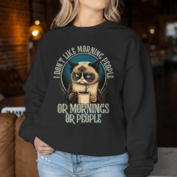 I Hate Morning People And Mornings And People Coffee Cat Sweatshirt Frauen Lustige Geschenke