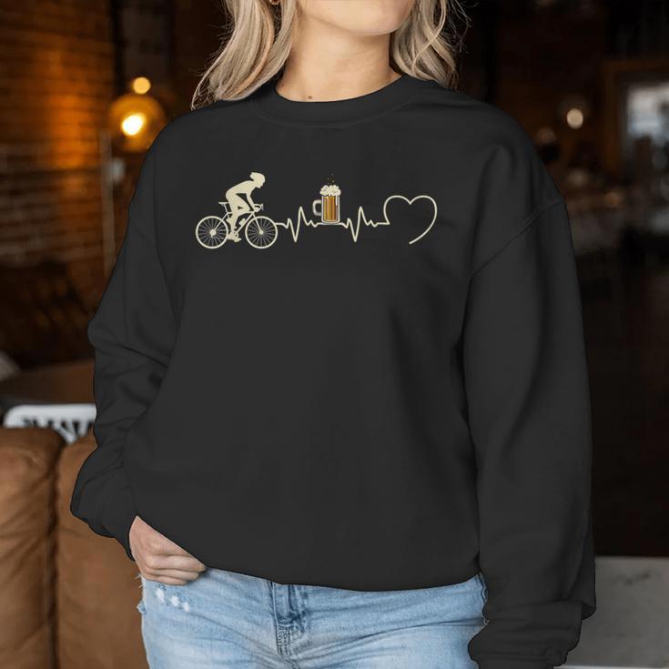 Heartbeat Bicycle Beer Humour Idea Cyclist Sweatshirt Frauen Lustige Geschenke