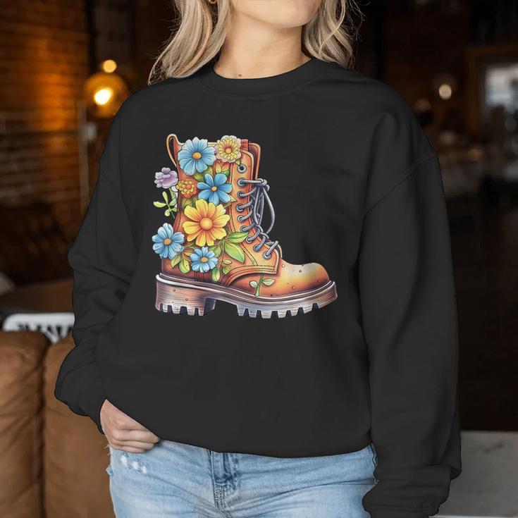 Hiking Boots Shoe Floral Flower Power Hiker Women's Sweatshirt Frauen Lustige Geschenke