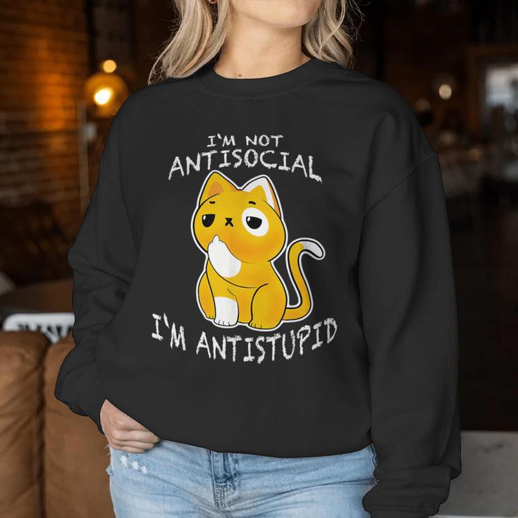 I'm Not Antisocial I'm Antistupid Sarcastic Cat Sweatshirt Frauen Lustige Geschenke