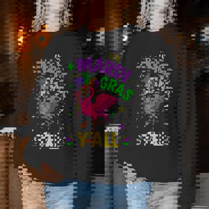 Its Mardi Gras Yall With Flamingo For New Orleans Carnival Women Sweatshirt Personalized Gifts