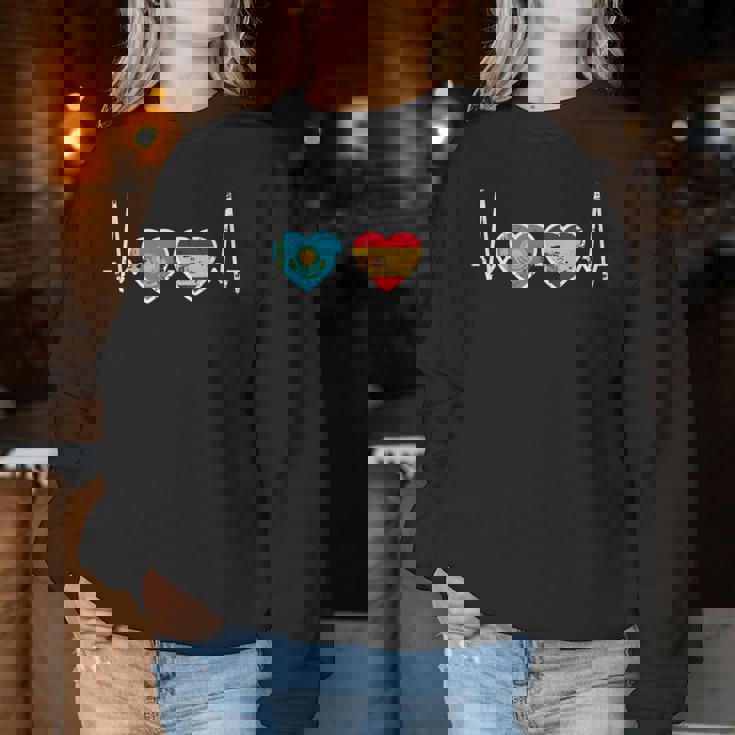 Kazajo Qazaqstan Orgullo Kazajstán Regalosintage Latido Bandera Español Kazajo Niños Hombre S Manga De Doble Puntada Negro Talla S Sudadera Mujer Regalos divertidos