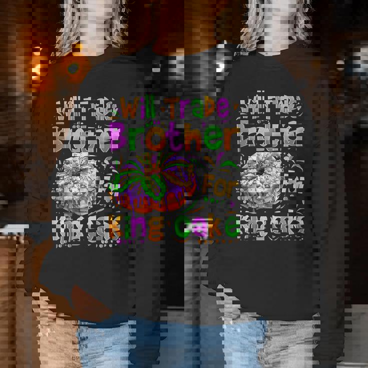 Mardi Gras Girls Kid Will Trade Brother For King Cake Bead Women Sweatshirt Personalized Gifts
