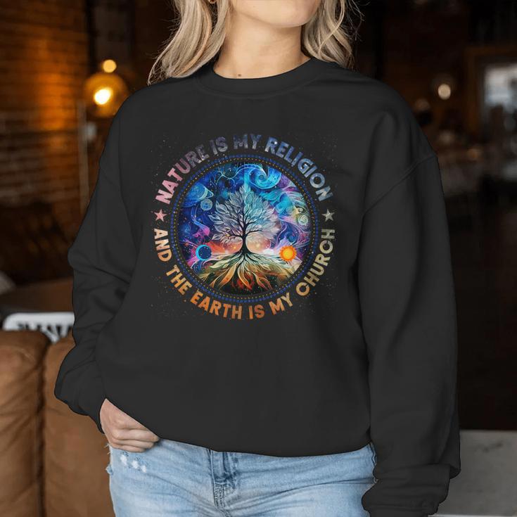 Nature Is My Religion The Earth Is My Church Mandala Tree Sweatshirt Frauen Lustige Geschenke