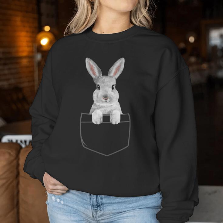 Rabbit In Chest Pocket Easter Bunny Carnickel For Women Sweatshirt Frauen Lustige Geschenke