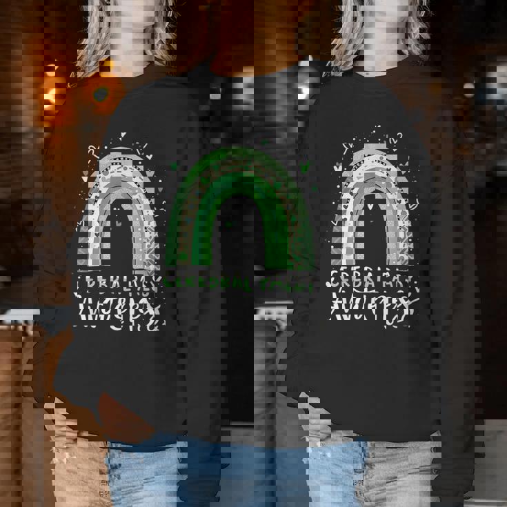 Rainbow In March We Wear Green Cerebral Palsy Awareness Women Sweatshirt Unique Gifts