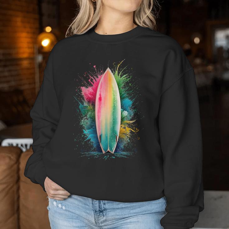 Surfer Women's Colourful Watercolour Surfing Sweatshirt Frauen Lustige Geschenke