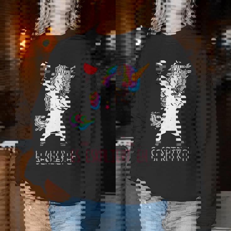 Women's Es Ekaliert Eh Dabbing Unicorn Wine Saying Women Sweatshirt Frauen Lustige Geschenke