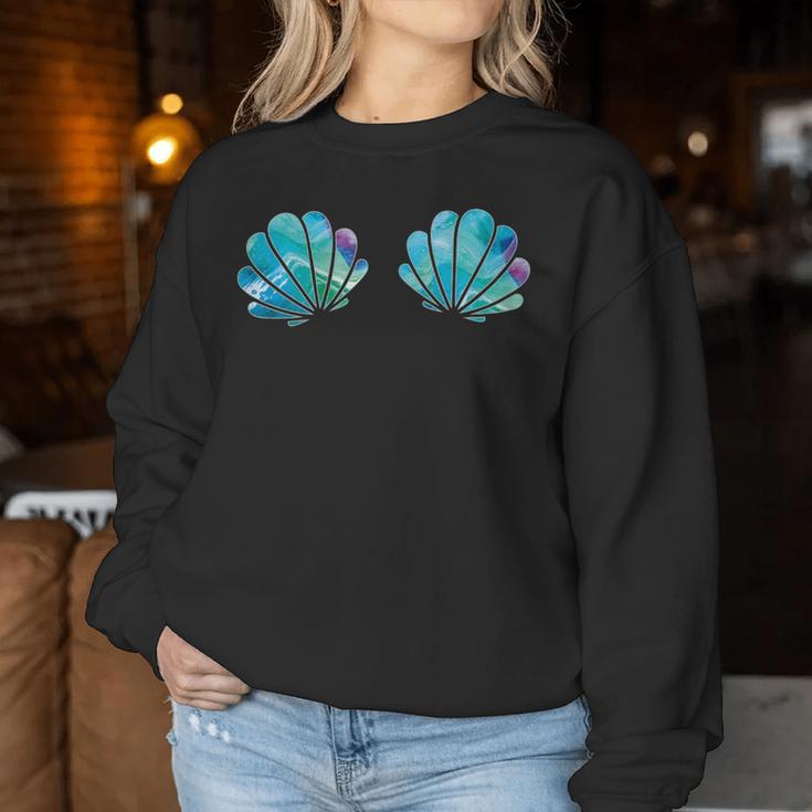 Women's Purple Turquoise Mermaid Shell Sweatshirt Frauen Lustige Geschenke