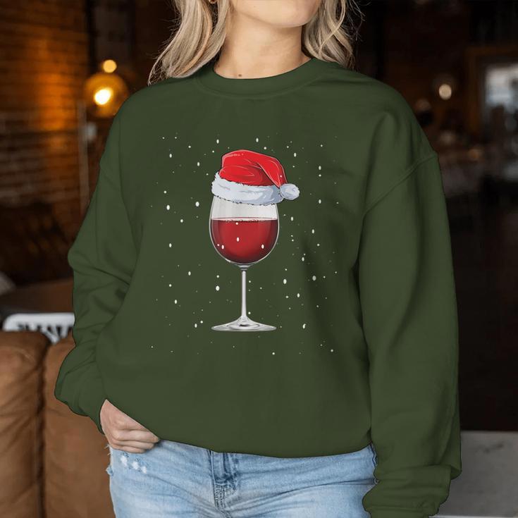 Glass Red Wine With Christmas Hat Wine Christmas Sweatshirt Frauen Lustige Geschenke