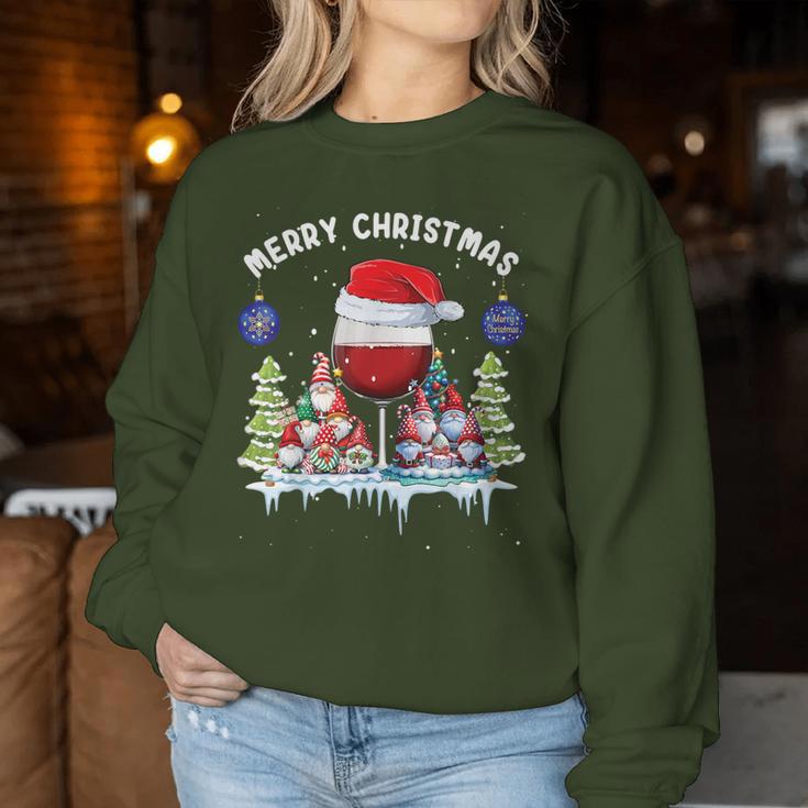 Glass Red Wine Gnome Christmas Sweatshirt Frauen Lustige Geschenke