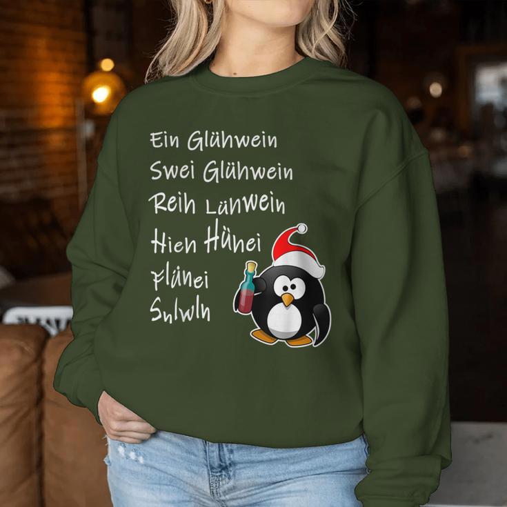 With Text 'Ein Glühwein' A Mulled Wine Swei Mulled Wine Penguin For Christmas Sweatshirt Frauen Lustige Geschenke