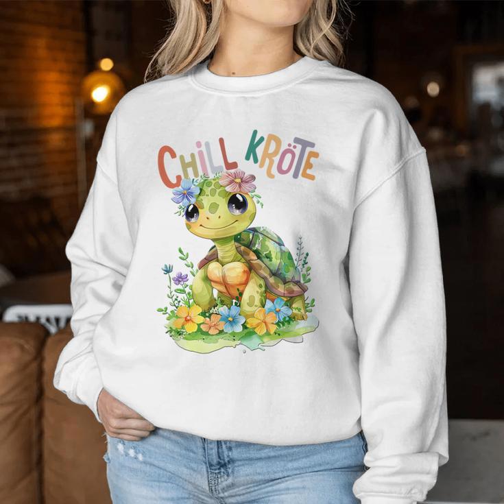 Baby Turtle With Flowers Cute Toad Girl Chill Toad Sweatshirt Frauen Lustige Geschenke