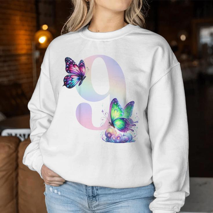 Kinder Geburtstag 9 Mädchen Schmetterling Neun 9 Jahre Sweatshirt Frauen Lustige Geschenke