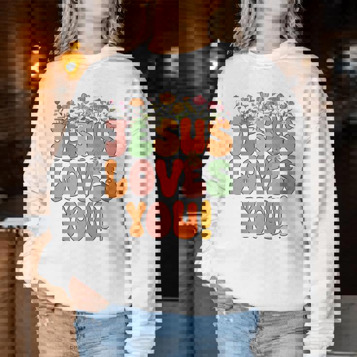 Toddler Jesus Loves You- Groovy Girls Christian Women Sweatshirt Personalized Gifts