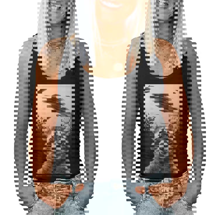 Alien UFO Raccoon Women Tank Top
