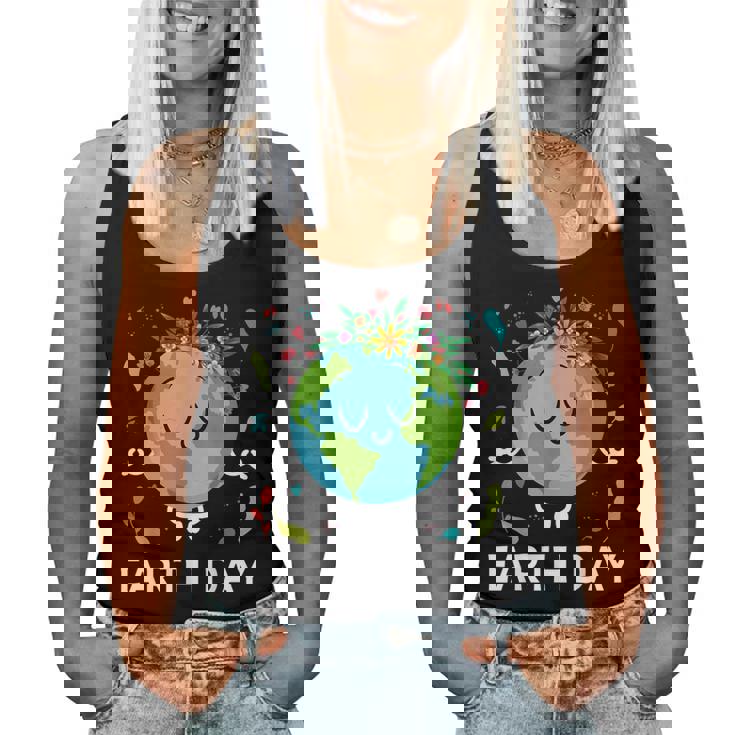 Earth Day Floral Cute & Peaceful Planet Earth Day 2025 Women Tank Top