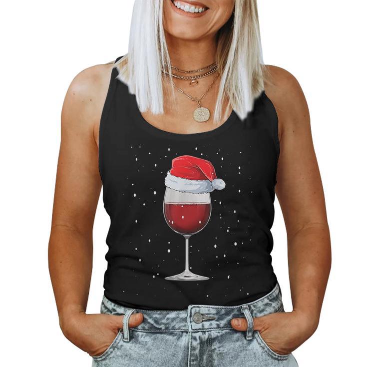 Glass Red Wine With Christmas Hat Wine Christmas Tank Top Frauen