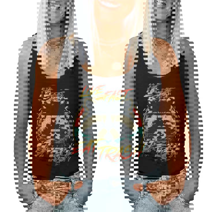 Live Fast Eat Trash Raccoon Women's Retro Tank Top