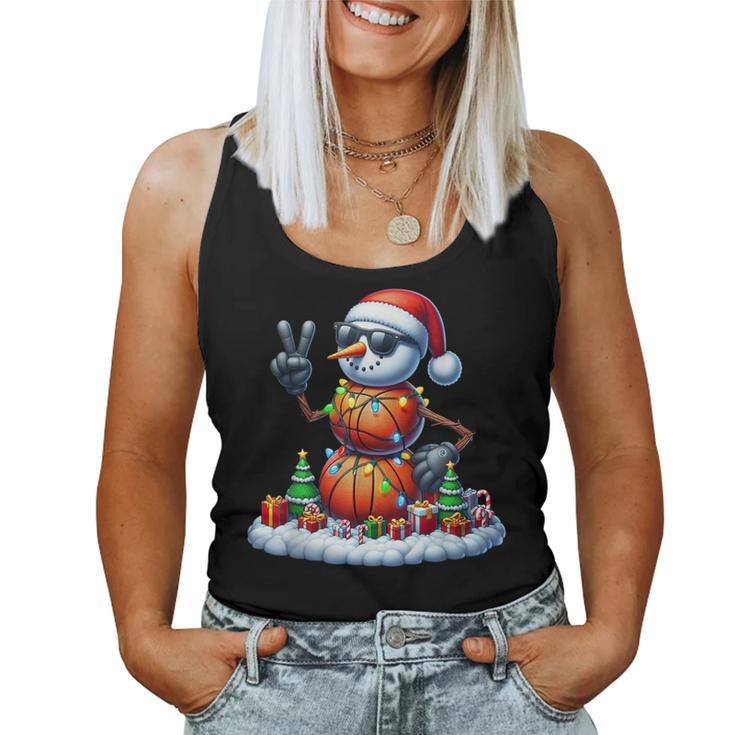 Peace Sign Hand Snowman Basketball Christmas Child Tank Top Frauen