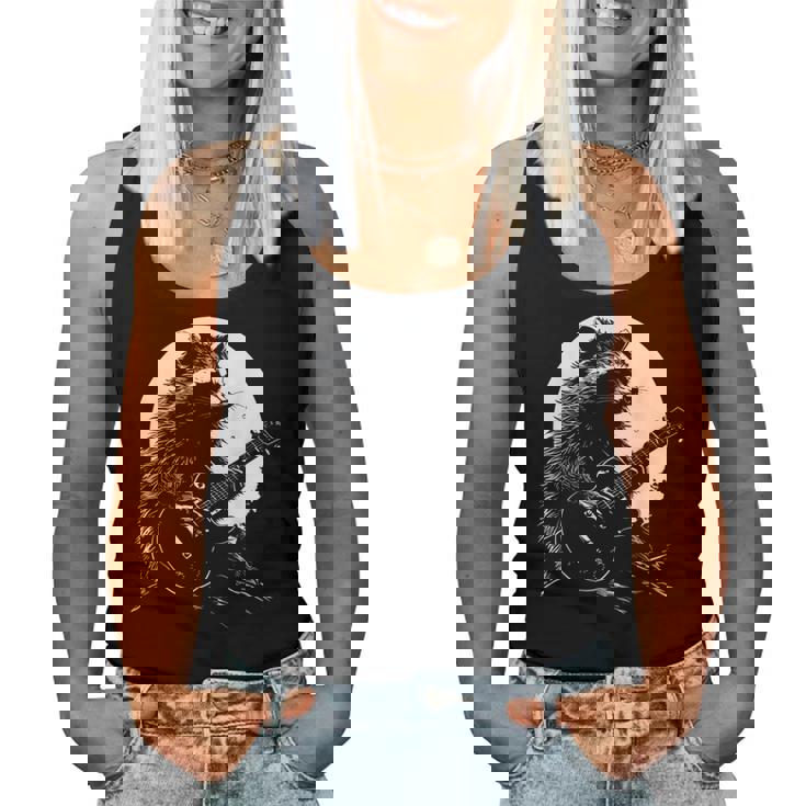 Raccoon Guitarist Tank Top for Women - Quirky Moonlit Design