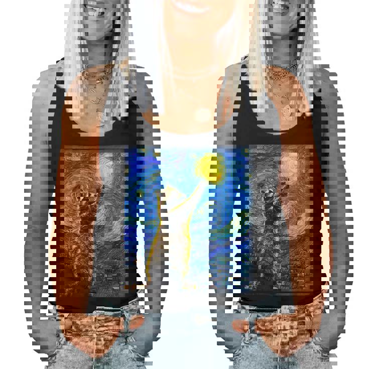Raccoon Starry Night Van Gogh Women’s Tank Top - Art Lover’s Delight