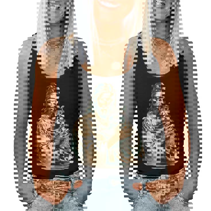 Vintage Jesus & Raccoon Lover Women's Tank Top - Rustic Charm